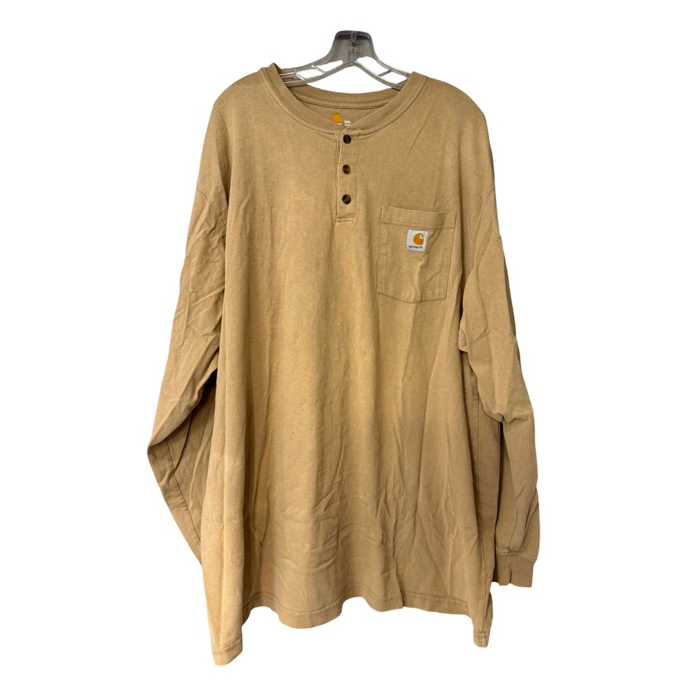 Carhartt Mens 3XL Henley Shirt Long Sleeve Pocket Tan Original Fit